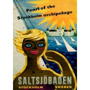 Saltsjöbaden soltjej 1950-tal, affisch 21x30cm